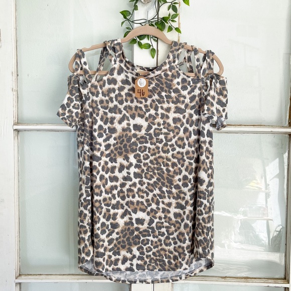 The House Of Gentry Tops - Leopard Top with Criss Cross Sleeves